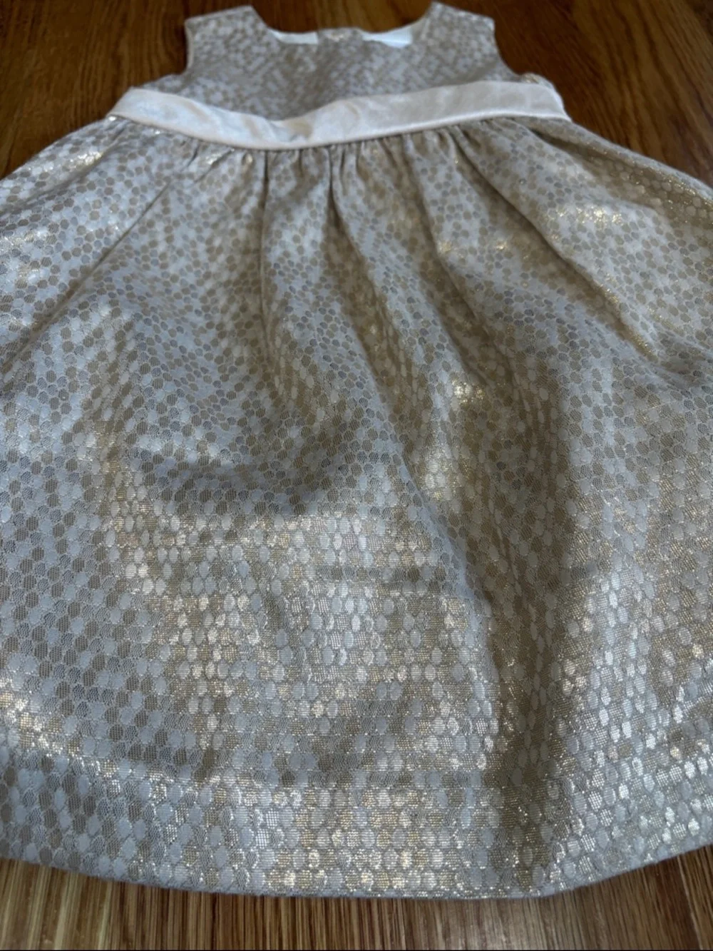 Gymboree baby Girls Metallic Gold and Cream Party Dress now back buttons 6-12 mo